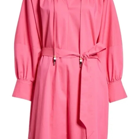 BOSS Dapera Long Sleeve Cotton Blend Dress in Flamingo - Picture 2 of 9